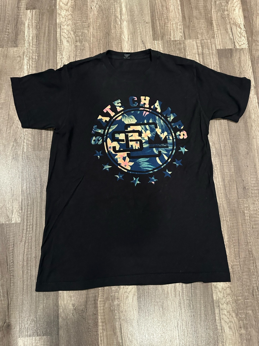 Kids Black Graphic Tee with Floral Emblem